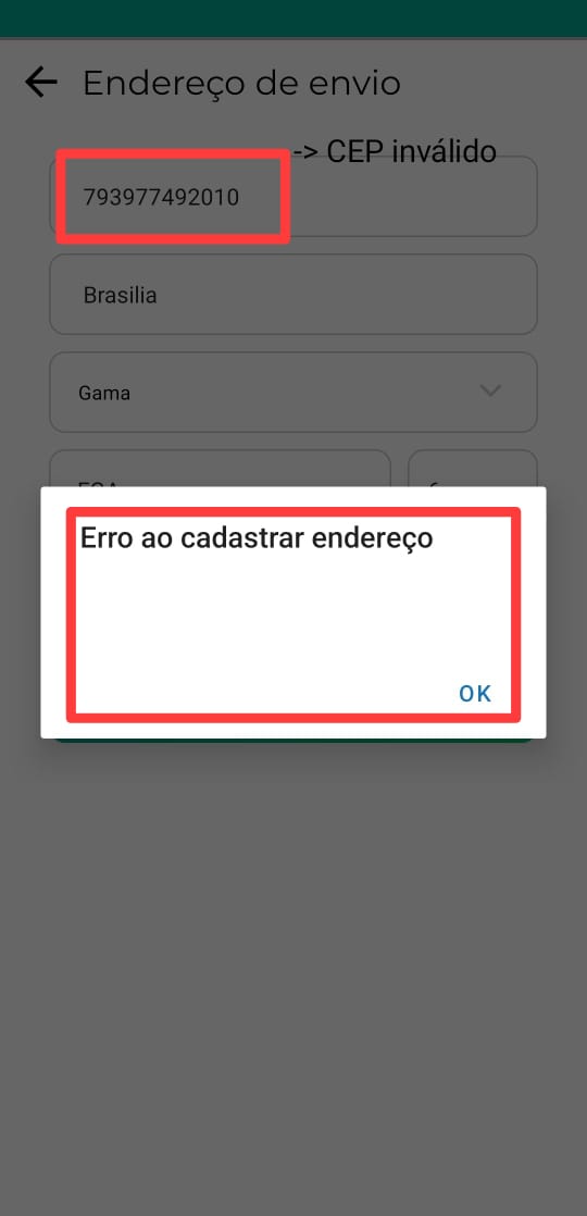 Erro ao alterar endereço