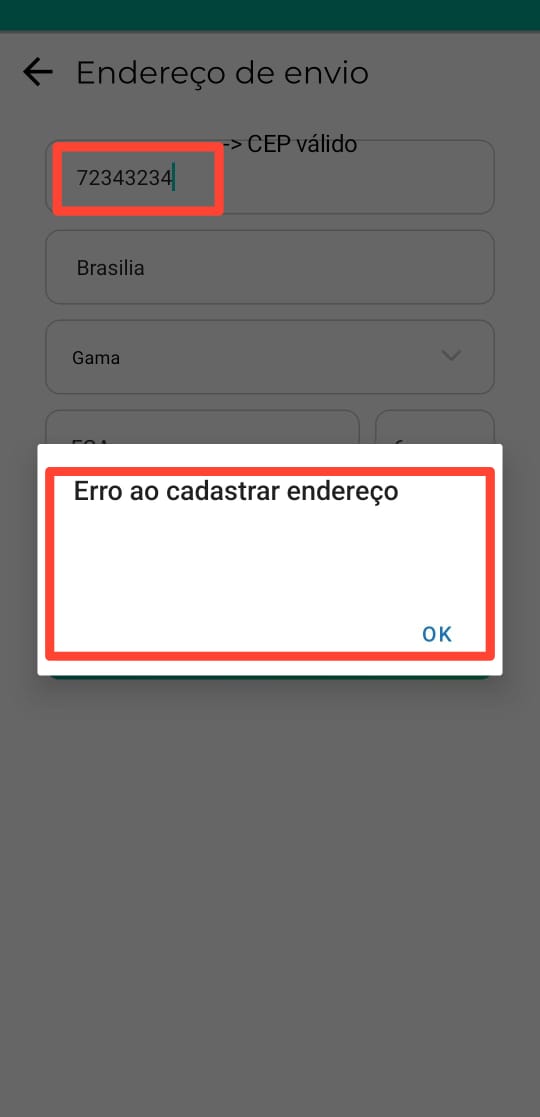 Erro ao alterar endereço