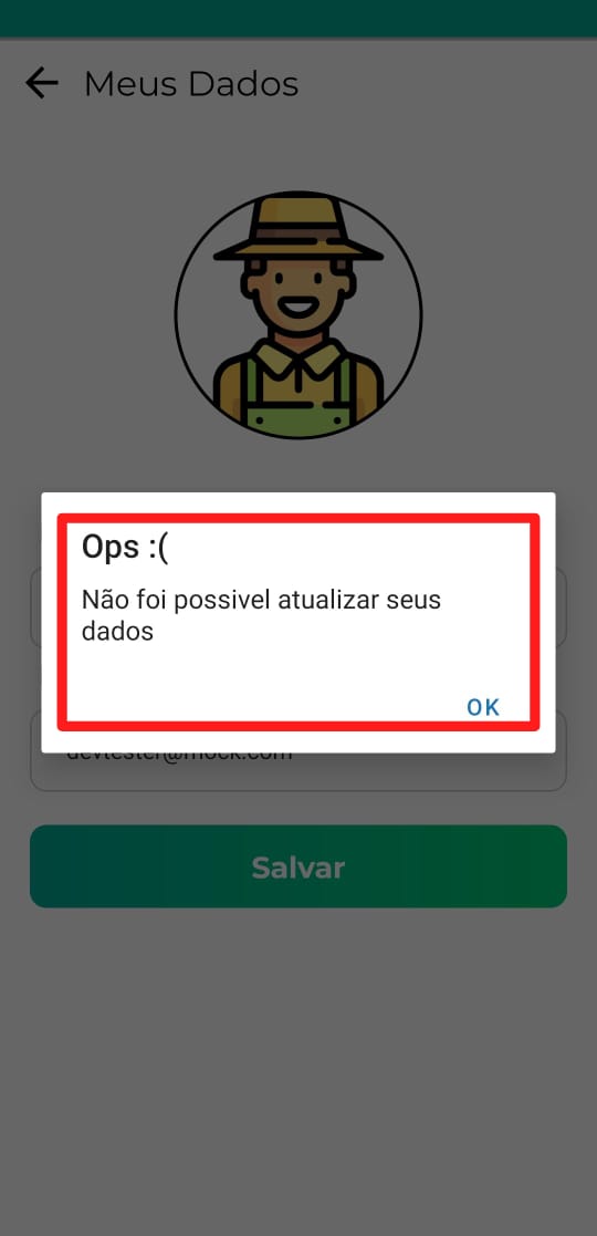 Erro ao alterar dados cadastrais