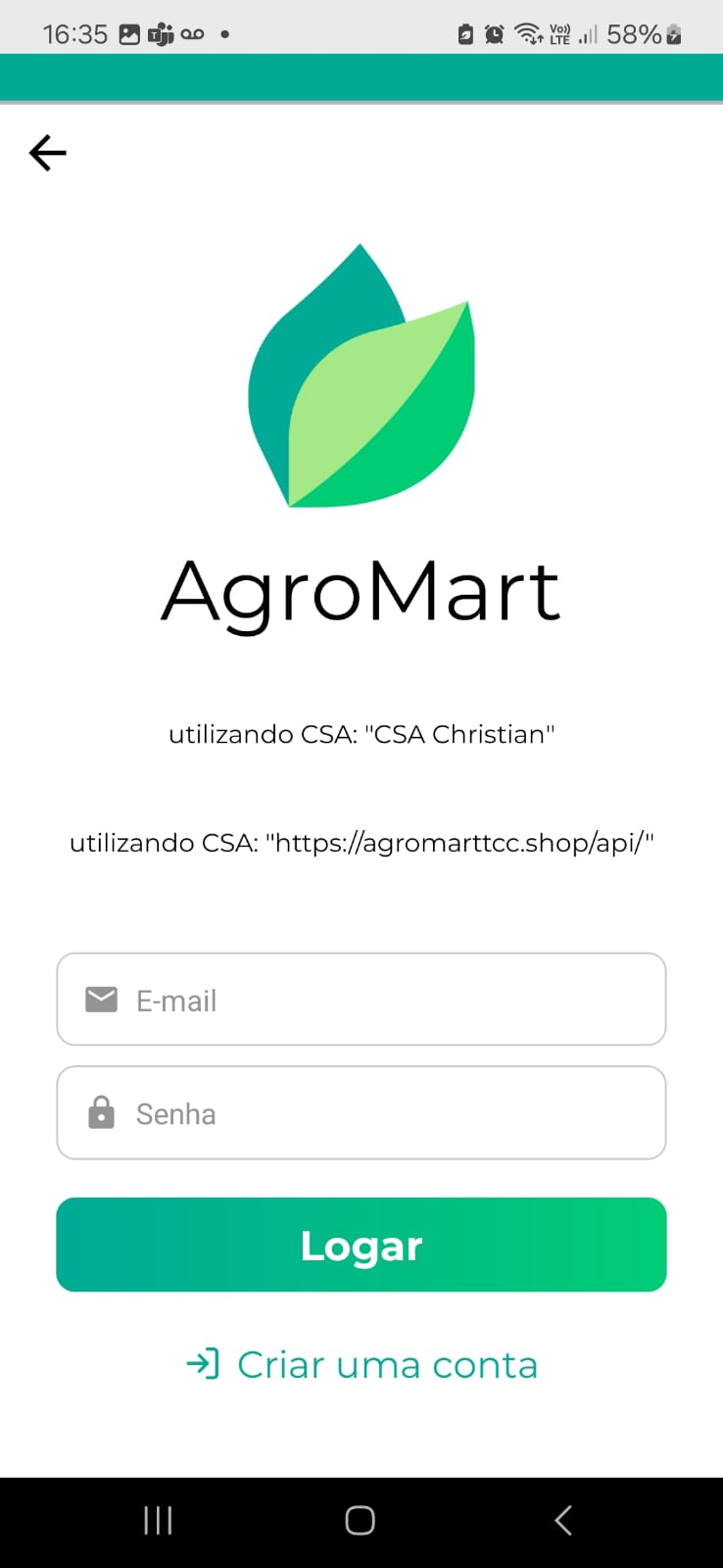 Tela de Login em CSA