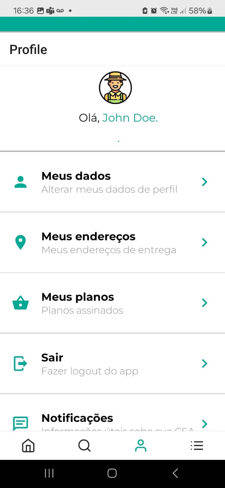 Tela de Perfil | Configurações
